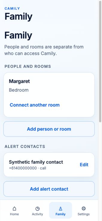 Actual browser app family management using fictional names and contacts